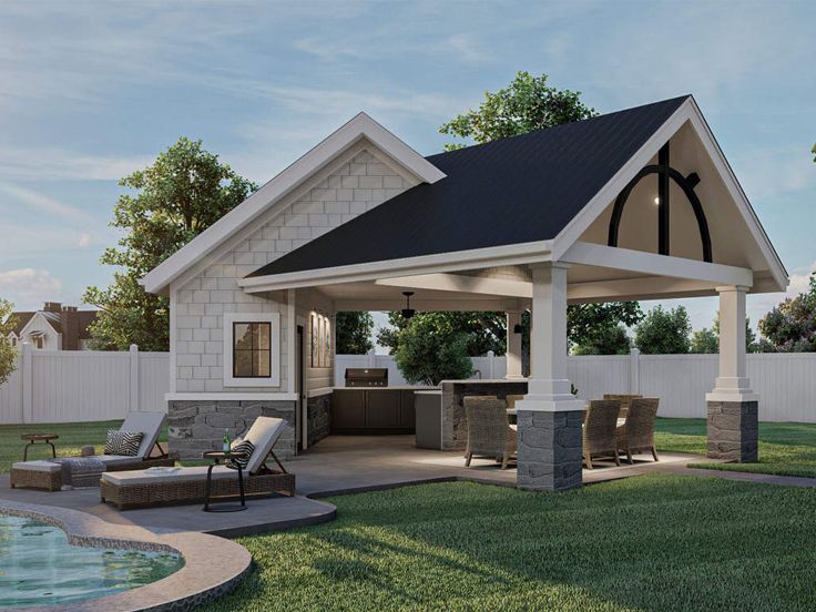 Pool House Plans Pool House Plan With Outdoor Kitchen 050p 0001 At Www Theprojectplanshop Com