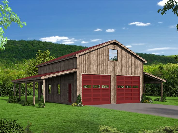 Large barn plans blueprints with loft storage and covered porch 2400 sf #1316 