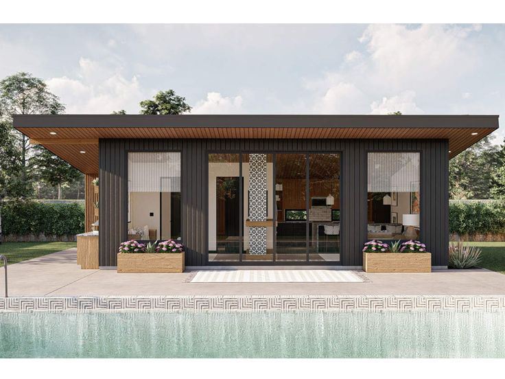 Modern Pool House Plan, 050P-0027