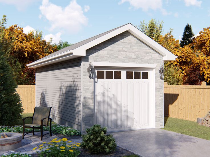 Detached One Car Garage Plan With Gable, How Much To Build A One Car Garage With Loft